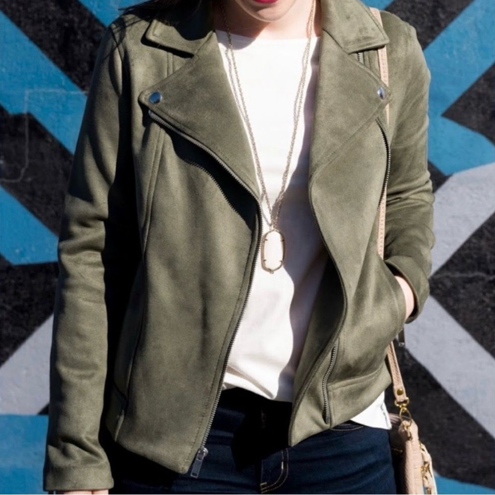 OLD NAVY | Olive Faux Suede Moto Jacket Size XS